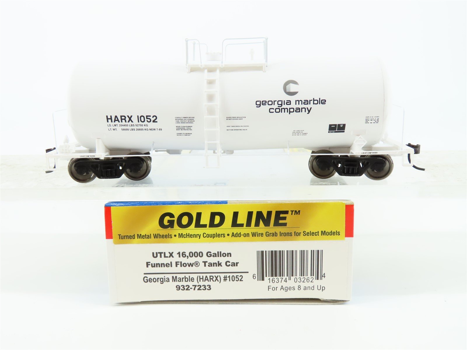 HO Walthers Gold Line 932-7233 HARX Georgia Marble Funnel Flow Tank Car #1052