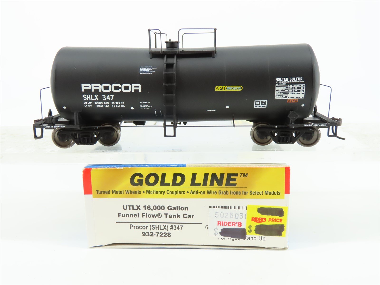 HO Scale Walthers Gold Line 932-7228 SHLX Procor Molten Sulfur Tank Car #347