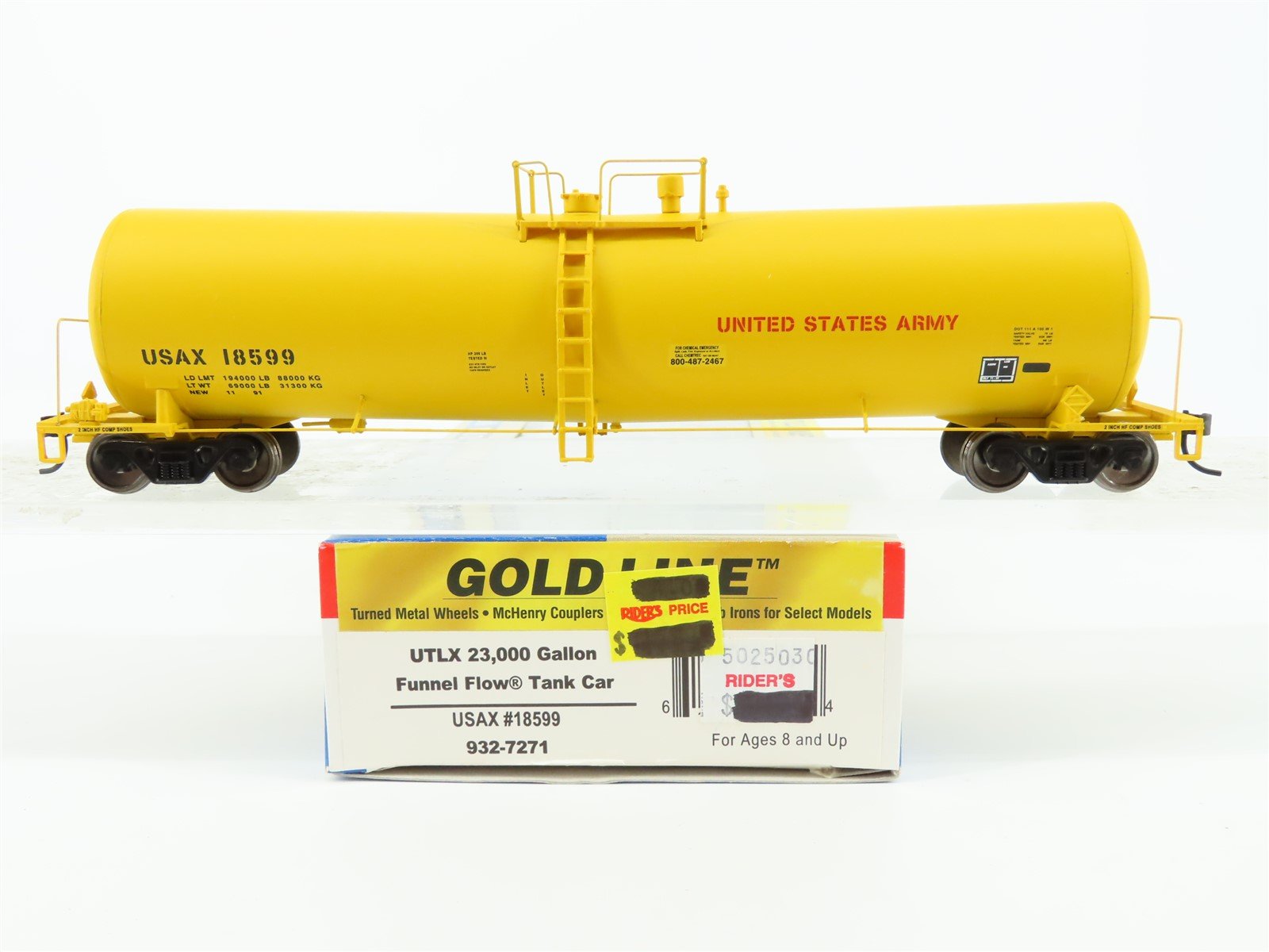 HO Scale Walthers Gold Line 932-7271 USAX United States Army Tank Car #18599