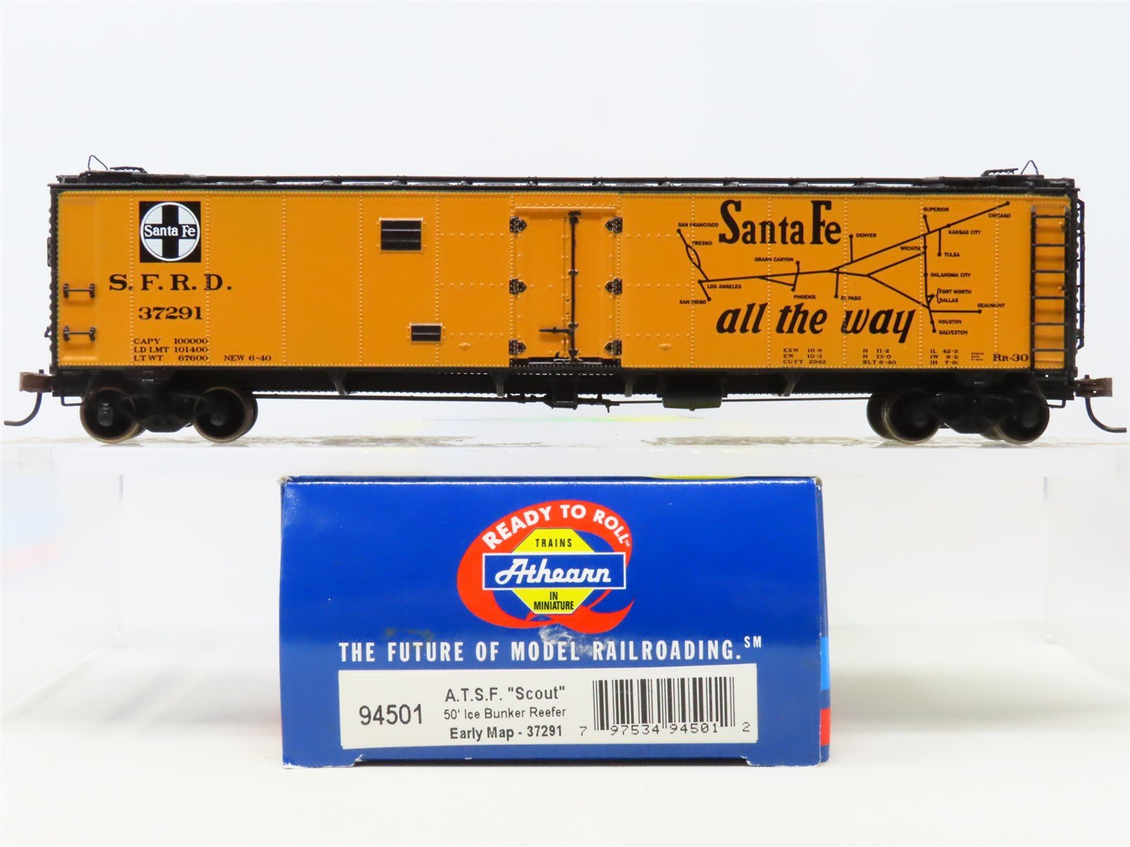 HO Scale Athearn 94501 SFRD Santa Fe "The Scout" 50' Ice Reefer #37291