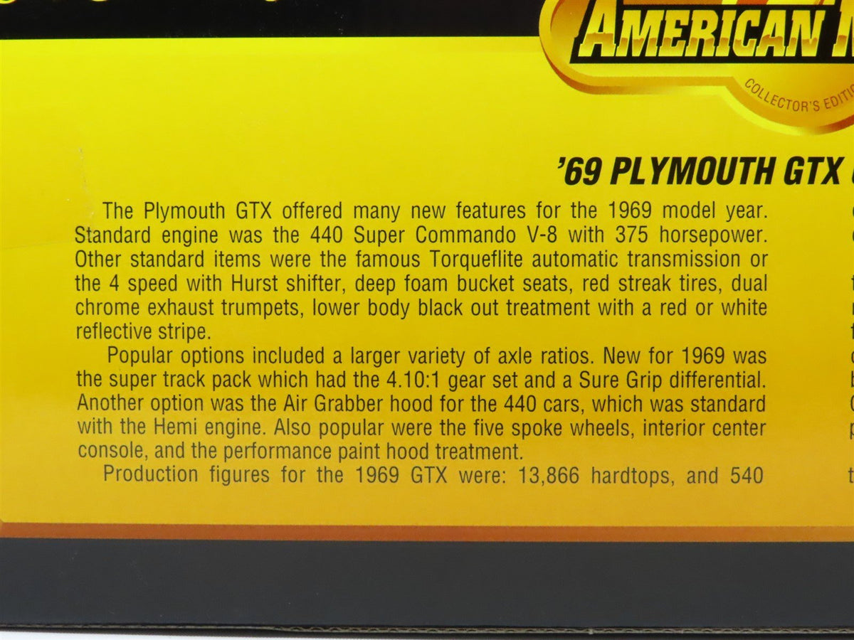 1:18 Ertl American Muscle Campbell Collectibles #29083 &#39;69 Plymouth GTX w/COA