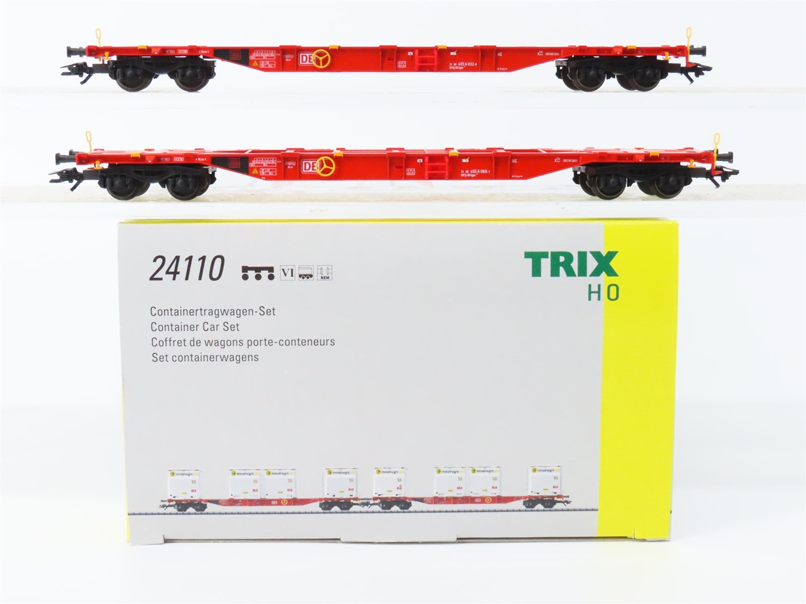 HO Scale Trix 24110 DB German Era VI Flat Cars 2-Pack w/Innofreight Containers
