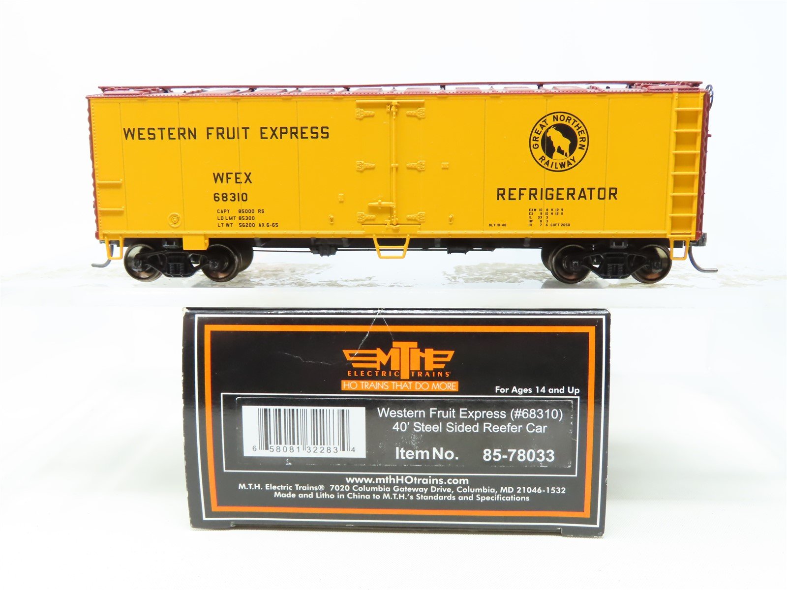 HO Scale MTH 85-78033 WFEX GN Western Fruit Express 40' Steel Reefer Car #68310