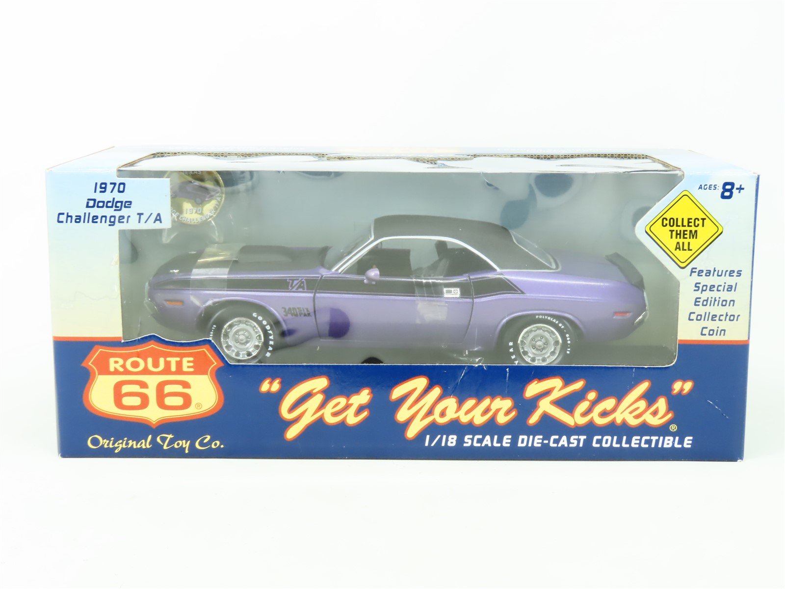 1:18 Scale Original Toy Co. Route 66 1970 Dodge Challenger T/A - Purple/Black