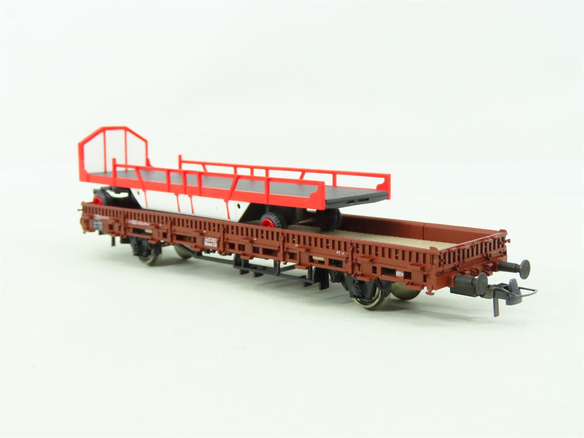 HO Roco 47498 DB German Stake Flat Car #445393 w/Circus Williams Flatbed Trailer