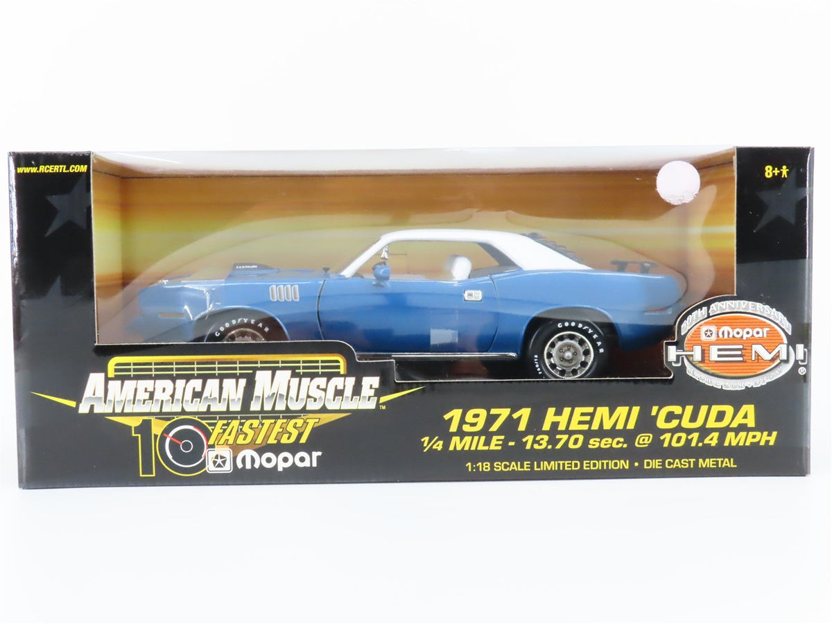 1:18 Scale RC Ertl American Muscle #33009 Die-Cast 1971 Hemi &#39;Cuda - Blue/White