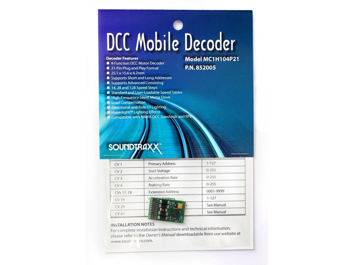 SoundTraxx 852005 MCH1H104P21 Digital 4-Function 21-Pin DCC Mobile Decoder