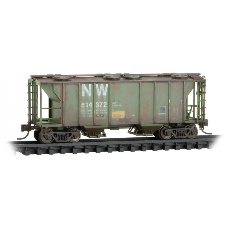 N Micro-Trains MTL 09544110 N&amp;W PS-2 2-Bay Covered Hopper #514372 - Weathered