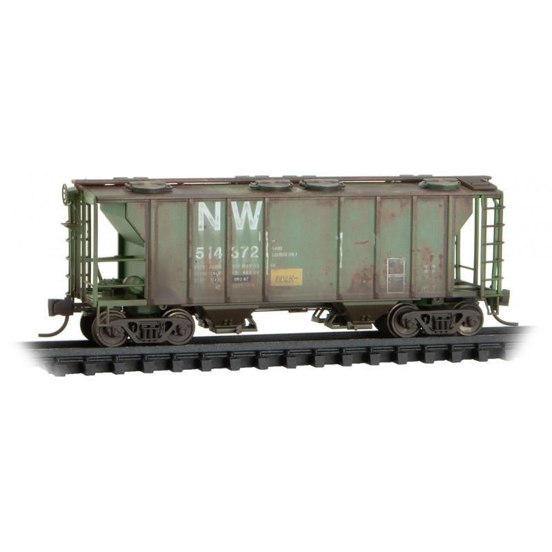 N Micro-Trains MTL 09544110 N&amp;W PS-2 2-Bay Covered Hopper #514372 - Weathered