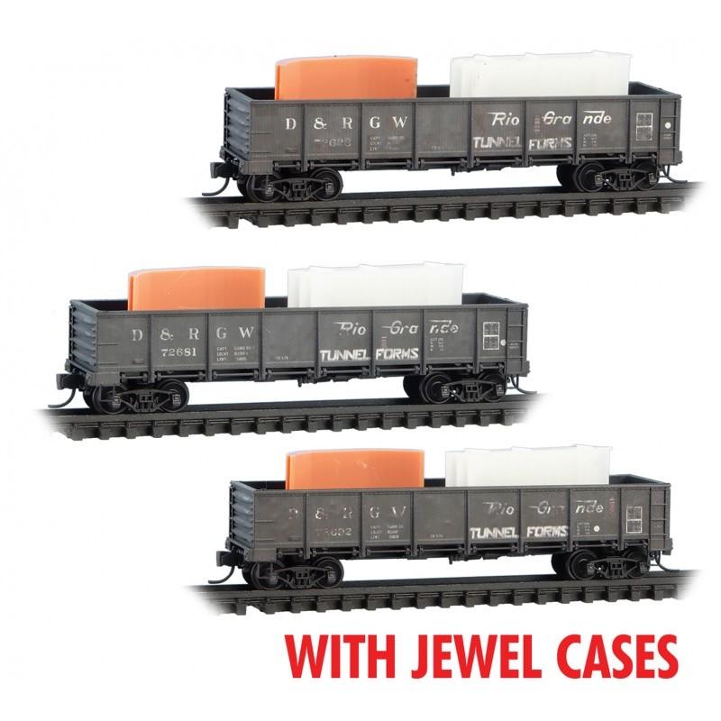 N Micro-Trains MTL 98302244 D&amp;RGW Gondolas 3-Pack w/Tunnel Forms - Weathered
