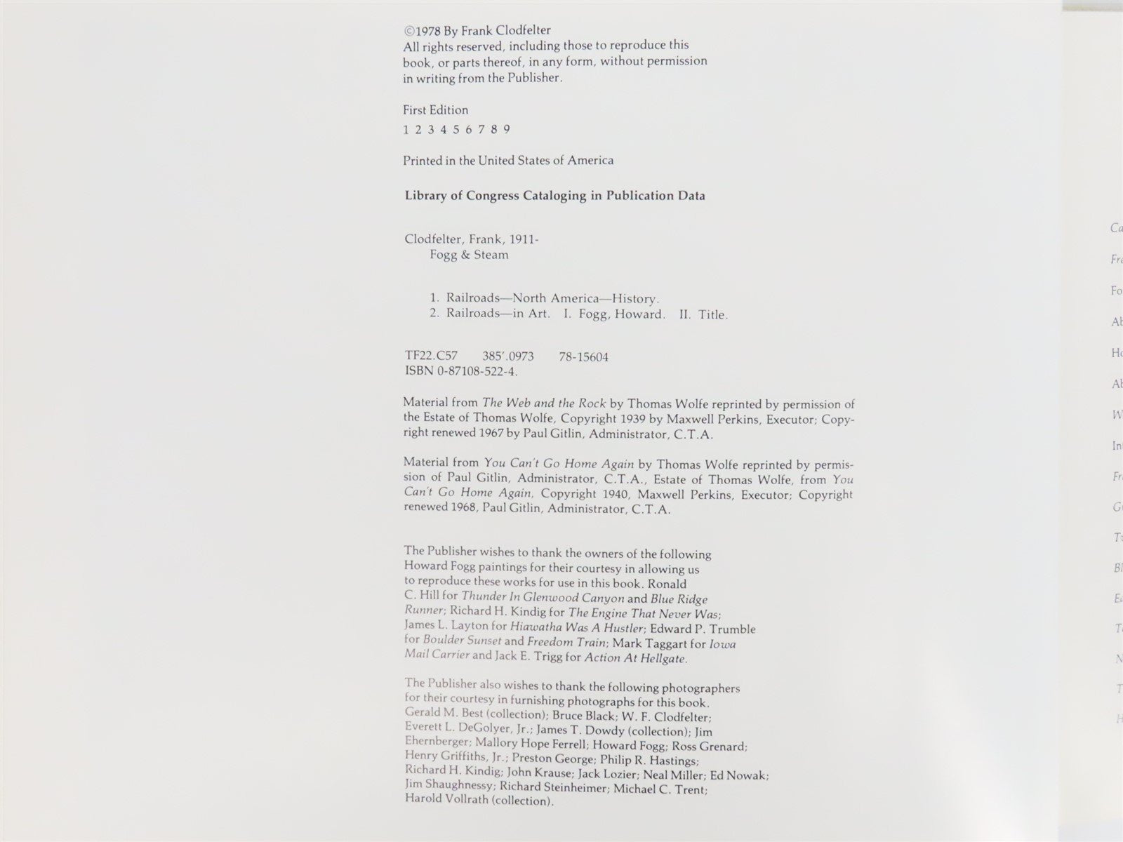 Fogg and Steam - A Regional Look At Steam In North America by Clodfelter HC Book