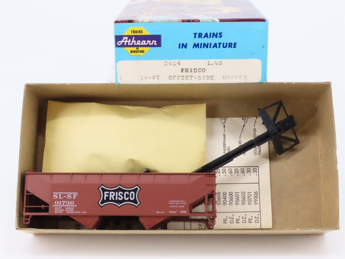 HO Scale Athearn 5404 SL-SF Frisco 34&#39; 2-Bay Hopper #91736 Kit