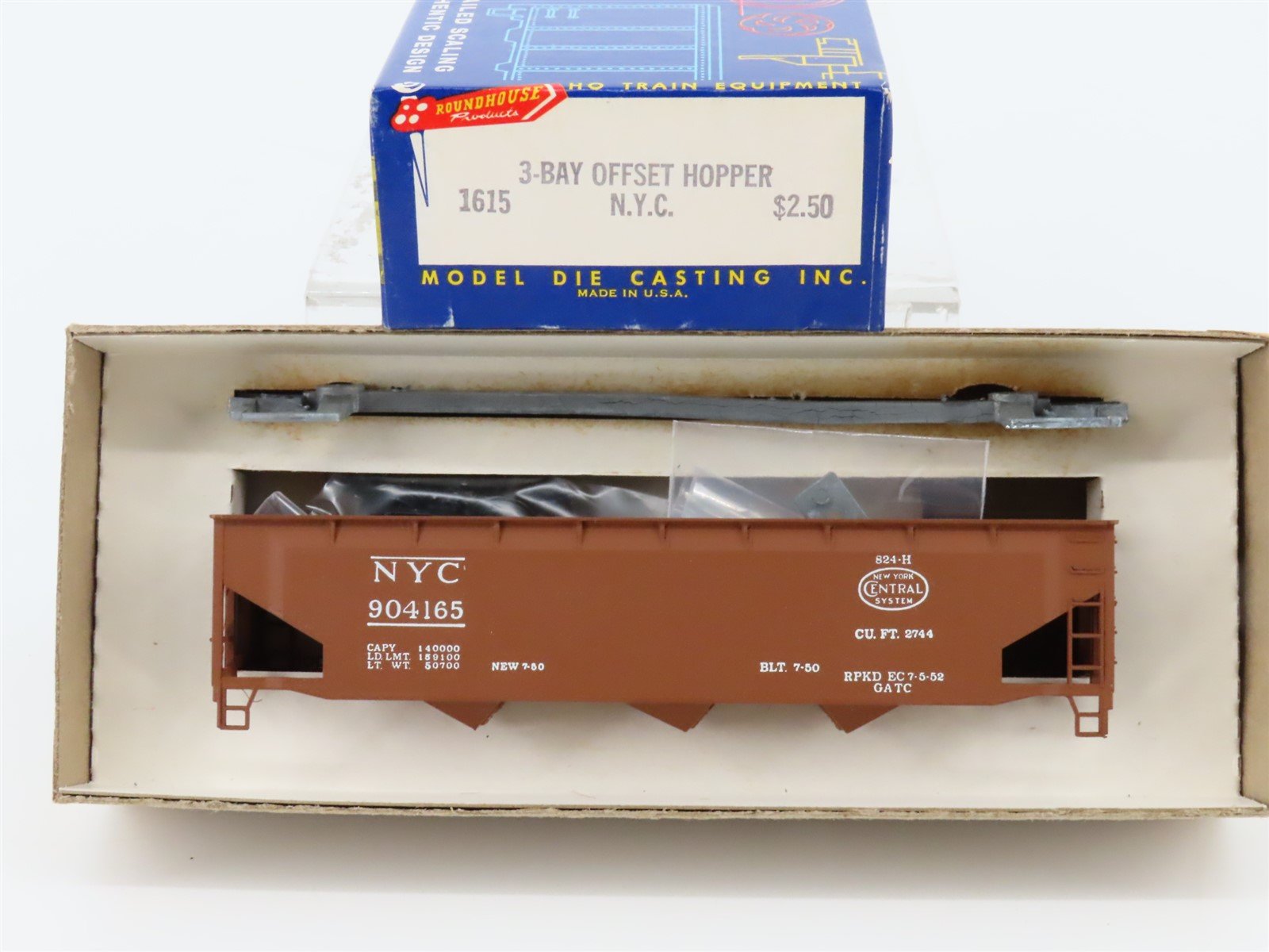 HO Scale Roundhouse MDC 1615 NYC New York Central 3-Bay Hopper #904165 Kit