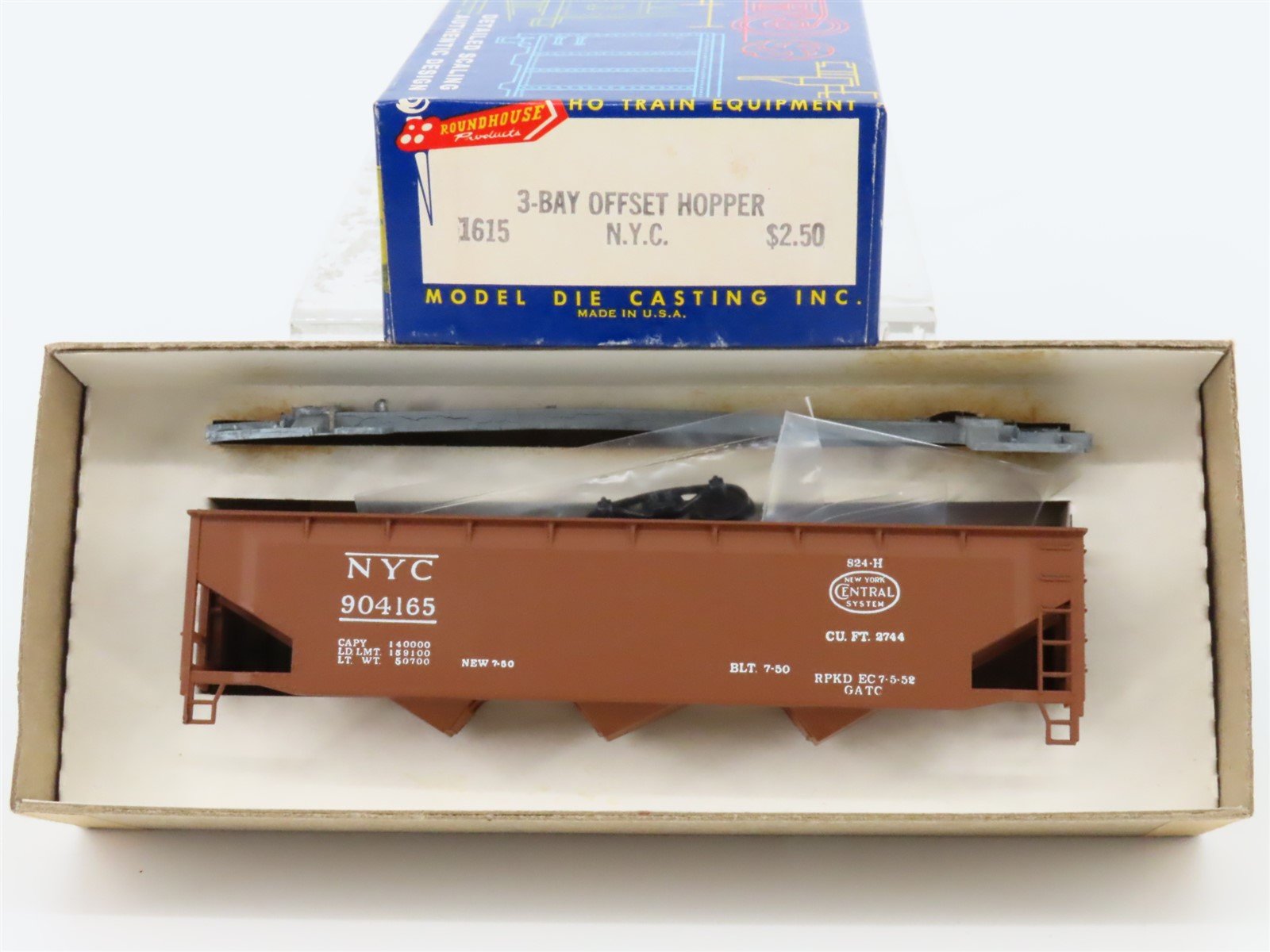 HO Scale Roundhouse MDC 1615 NYC New York Central 3-Bay Hopper #904165 Kit