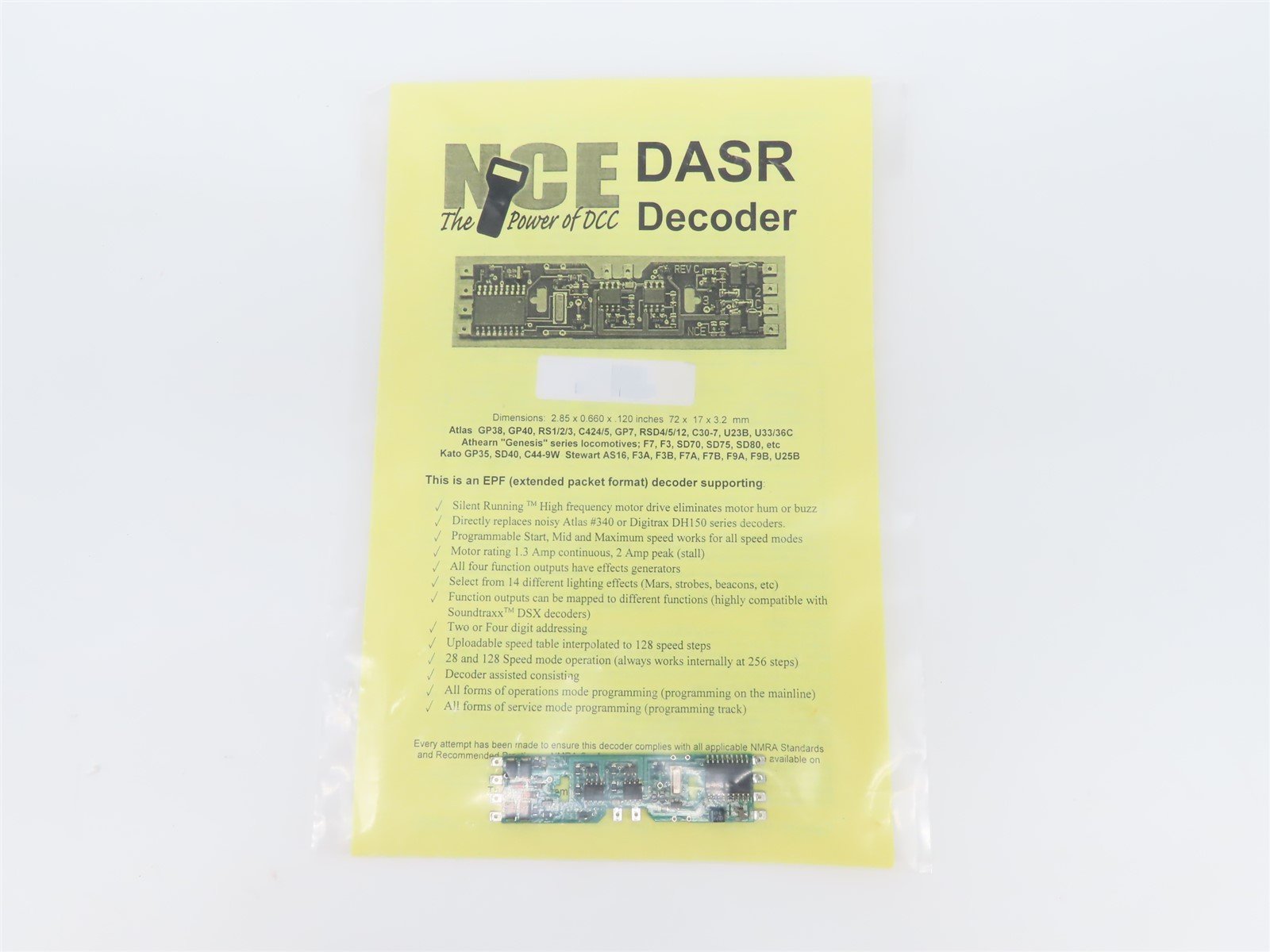 NCE DASR Digital DCC Mobile Decoder for HO Scale Atlas, Athearn Genesis & More