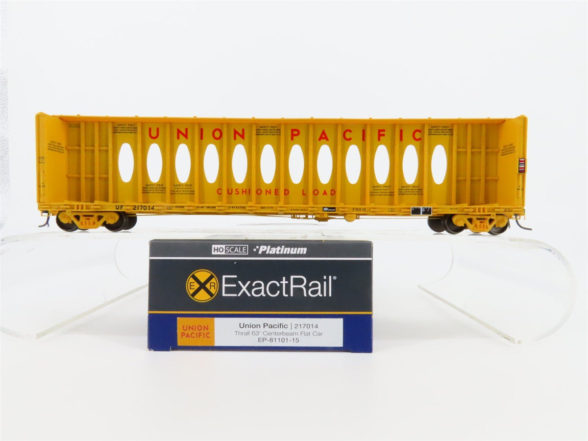 HO Scale ExactRail EP-81101-15 UP Union Pacific 63&#39; Centerbeam Flat Car #217014