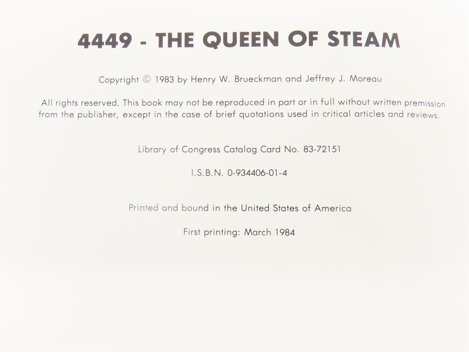 449: The Queen Of Steam by Henry Brueckman & Jeffrey Moreau ©1983 HC Book