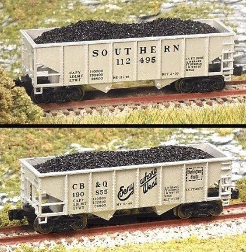 Z Scale FULL THROTTLE FTCOL67 SOU CB&amp;Q Aluminum 2-Bay Ribbed Hopper Set #1