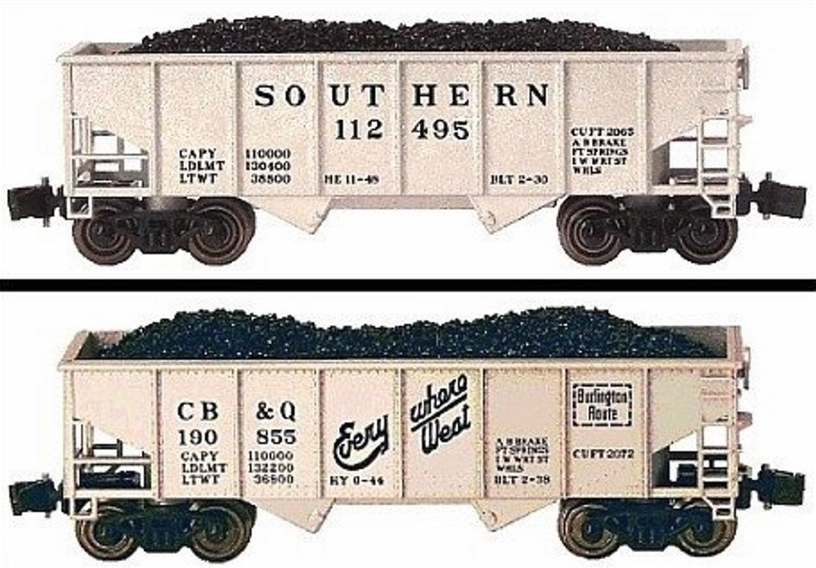 Z Scale FULL THROTTLE FTCOL67 SOU CB&Q Aluminum 2-Bay Ribbed Hopper Set #1