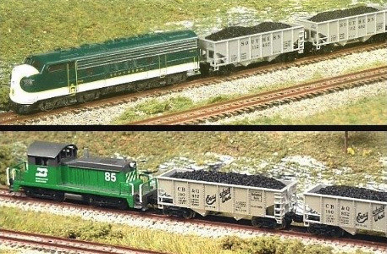 Z Scale FULL THROTTLE FTCOL67 SOU CB&Q Aluminum 2-Bay Ribbed Hopper Set #1