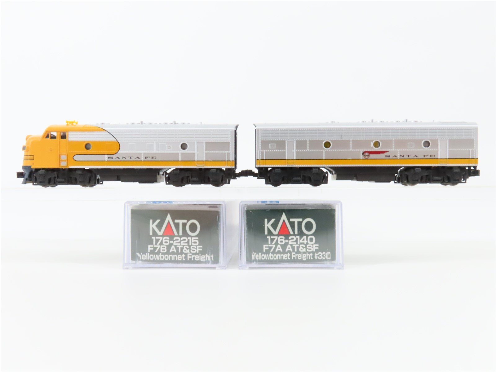 N KATO 176-2140/2215 ATSF Santa Fe "Yellowbonnet" F7A/B Diesel Set w/DCC & Sound