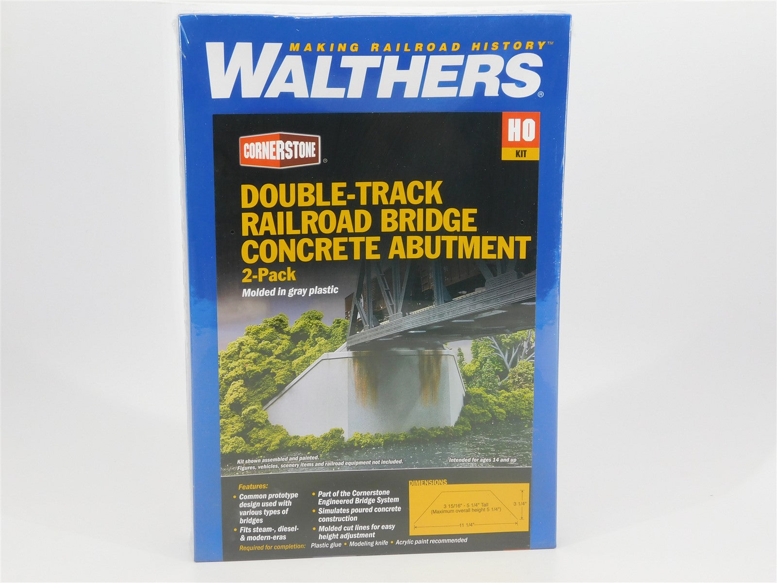 HO Walthers Kit #933-4553 Double-Track Railroad Bridge Concrete Abutment 2-Pack
