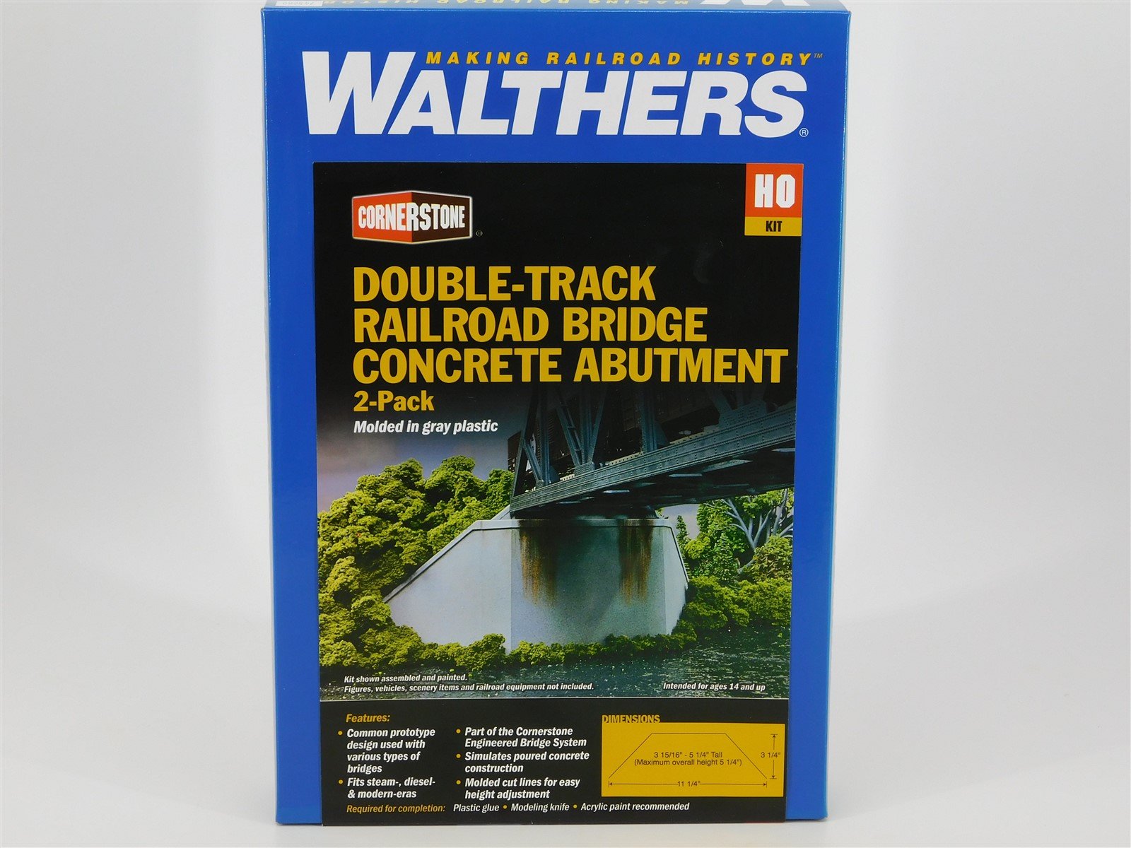 HO Walthers Kit #933-4553 Double-Track Railroad Bridge Concrete Abutment 2-Pack