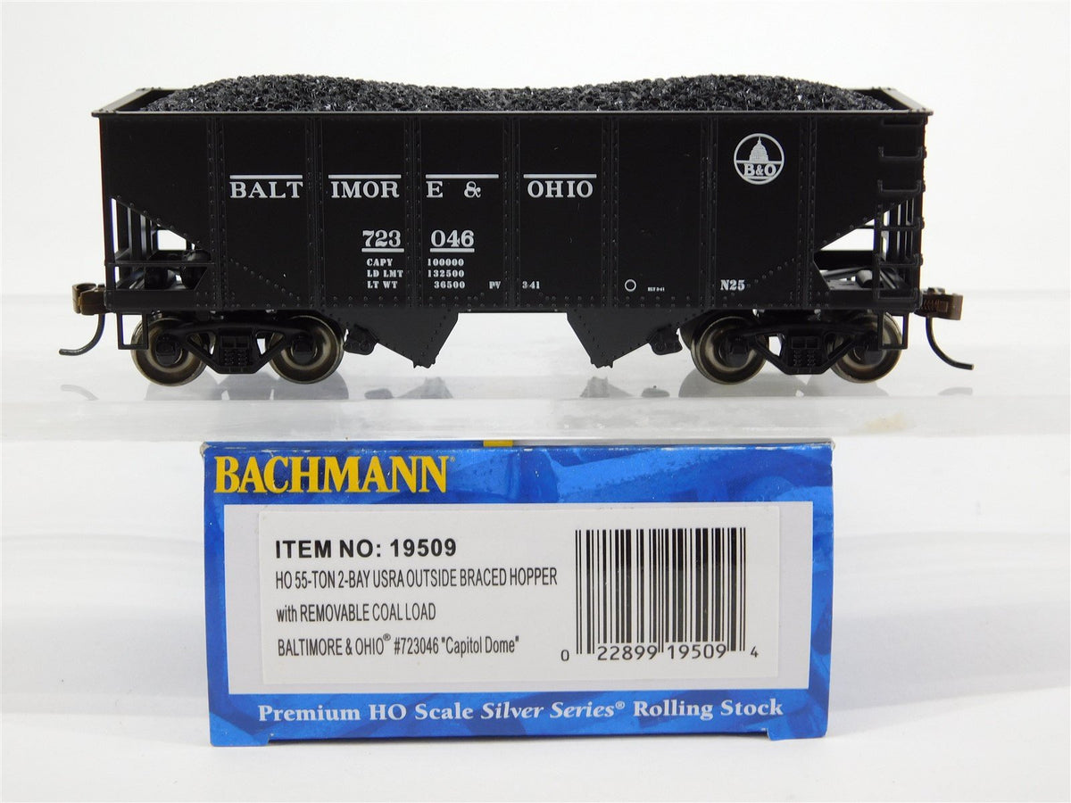 HO Bachmann Silver #19509 B&amp;O Baltimore &amp; Ohio 2-Bay Hopper w/ Load #723046