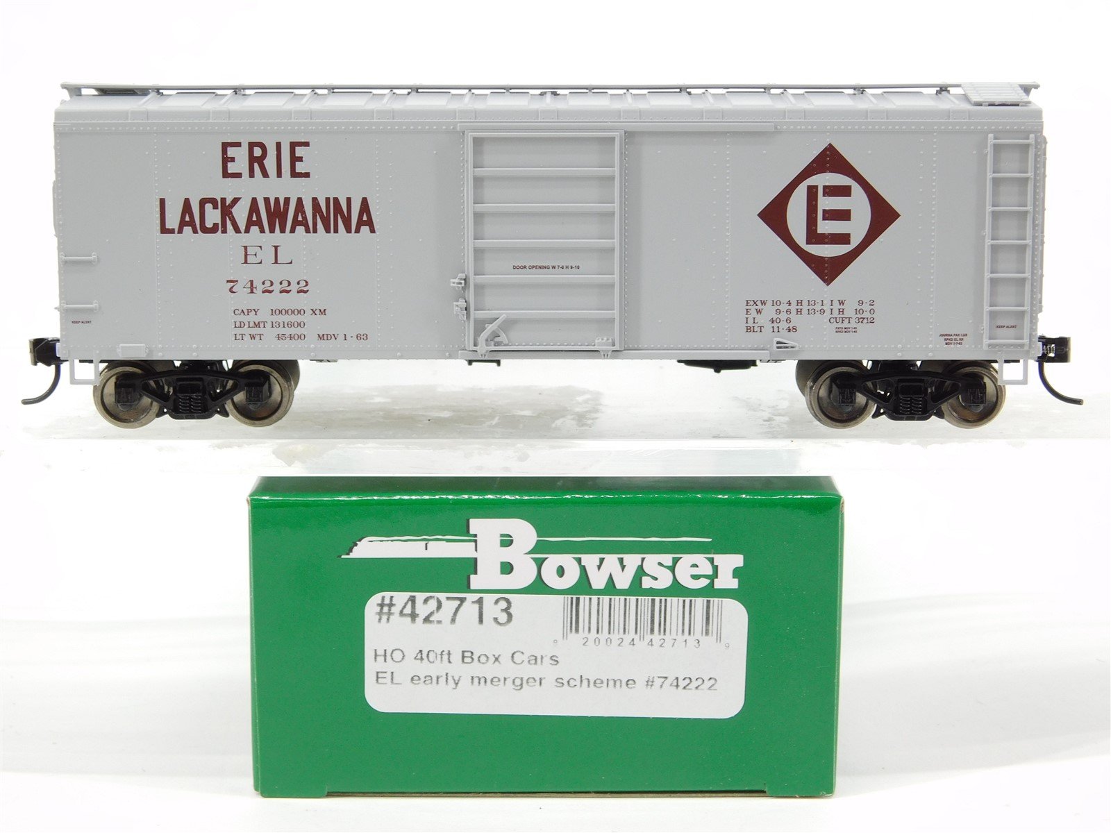 HO Scale Bowser #42713 EL Erie Lackawanna 40' Single Door Box Car #74222