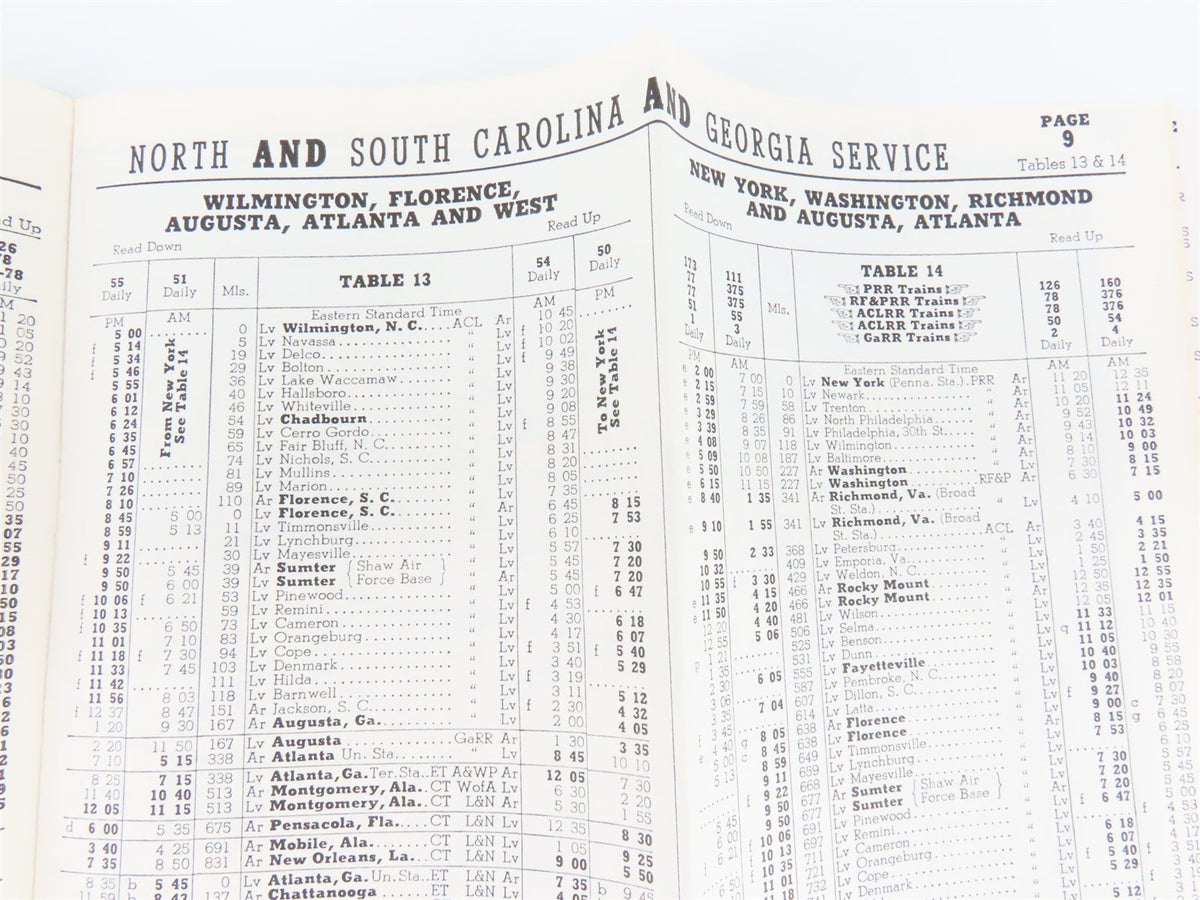 ACL Atlantic Coast Line Railroad Time Tables April 28, 1963 - October 26, 1963