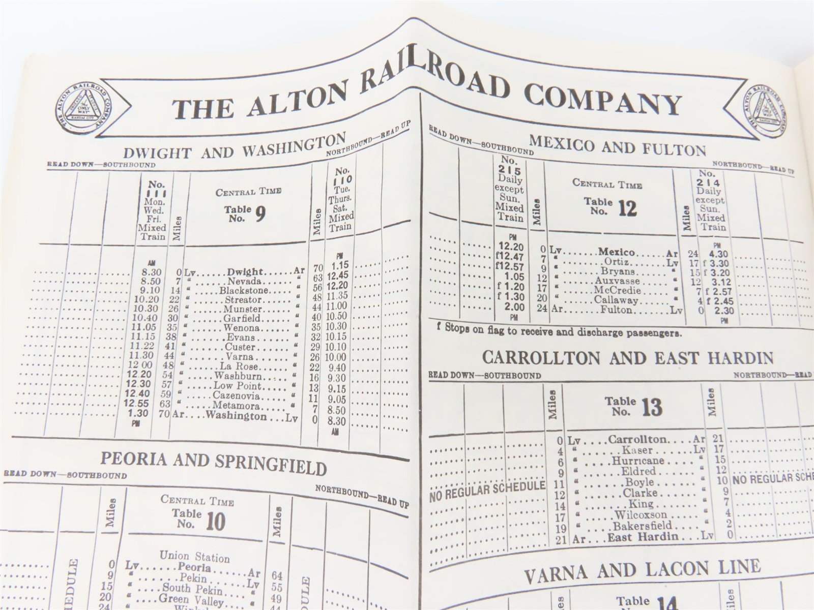 The Alton Railroad Company Time Tables September 29, 1940