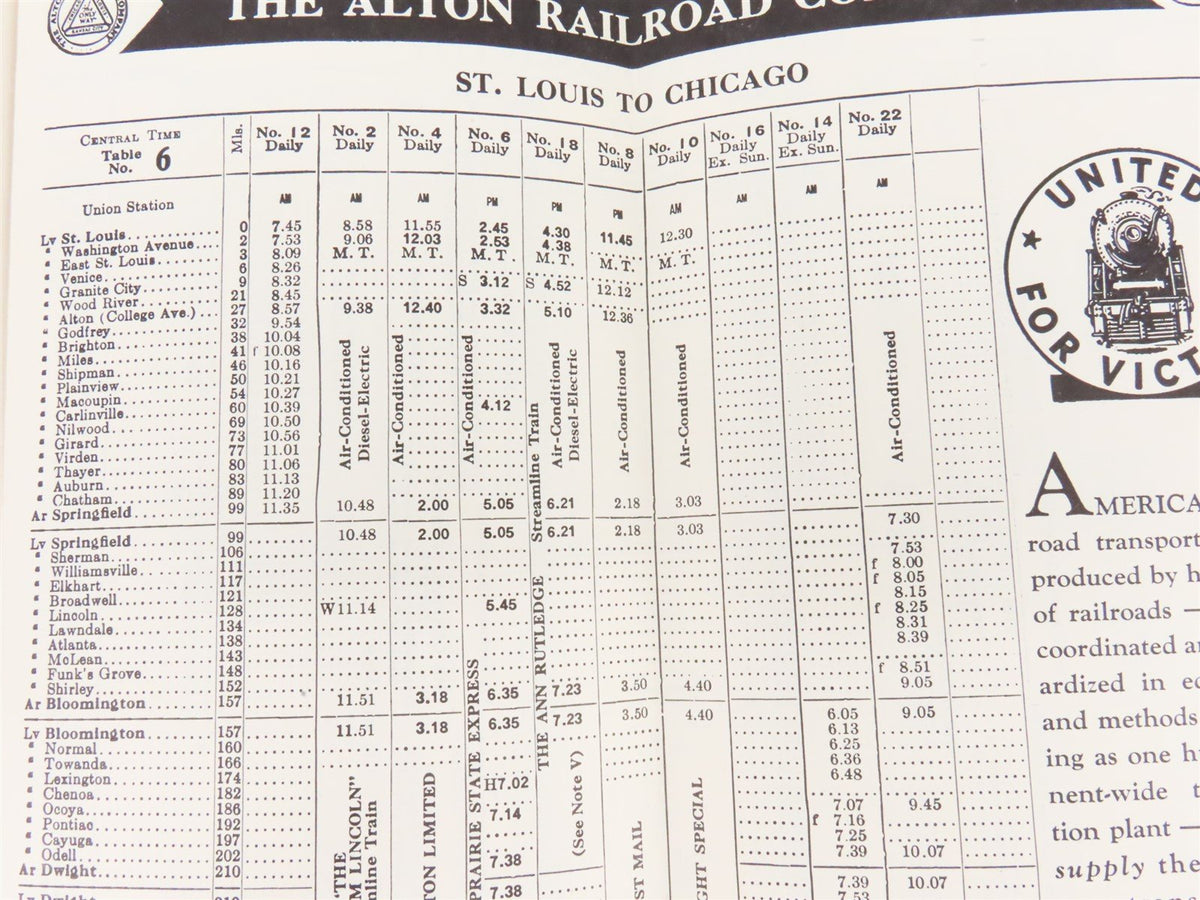 The Alton Railroad Company Time Tables March 29, 1942