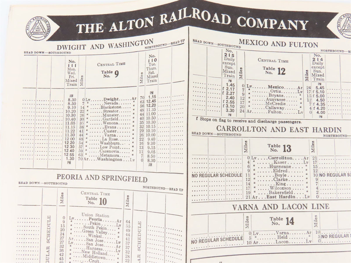 The Alton Railroad Company Time Tables March 29, 1942