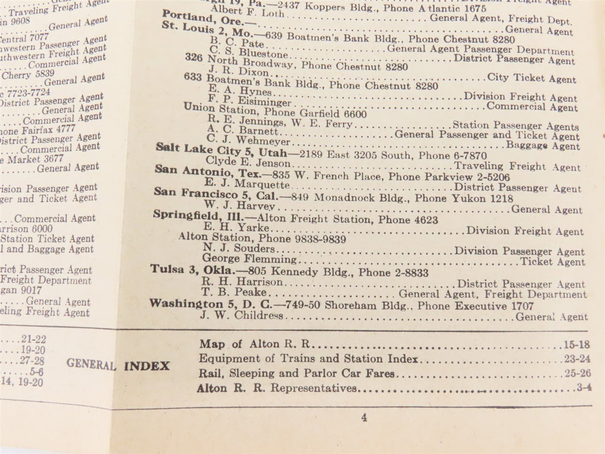 The Alton Railroad Company Time Tables Nov. - Dec. 1945 Jan., 1946