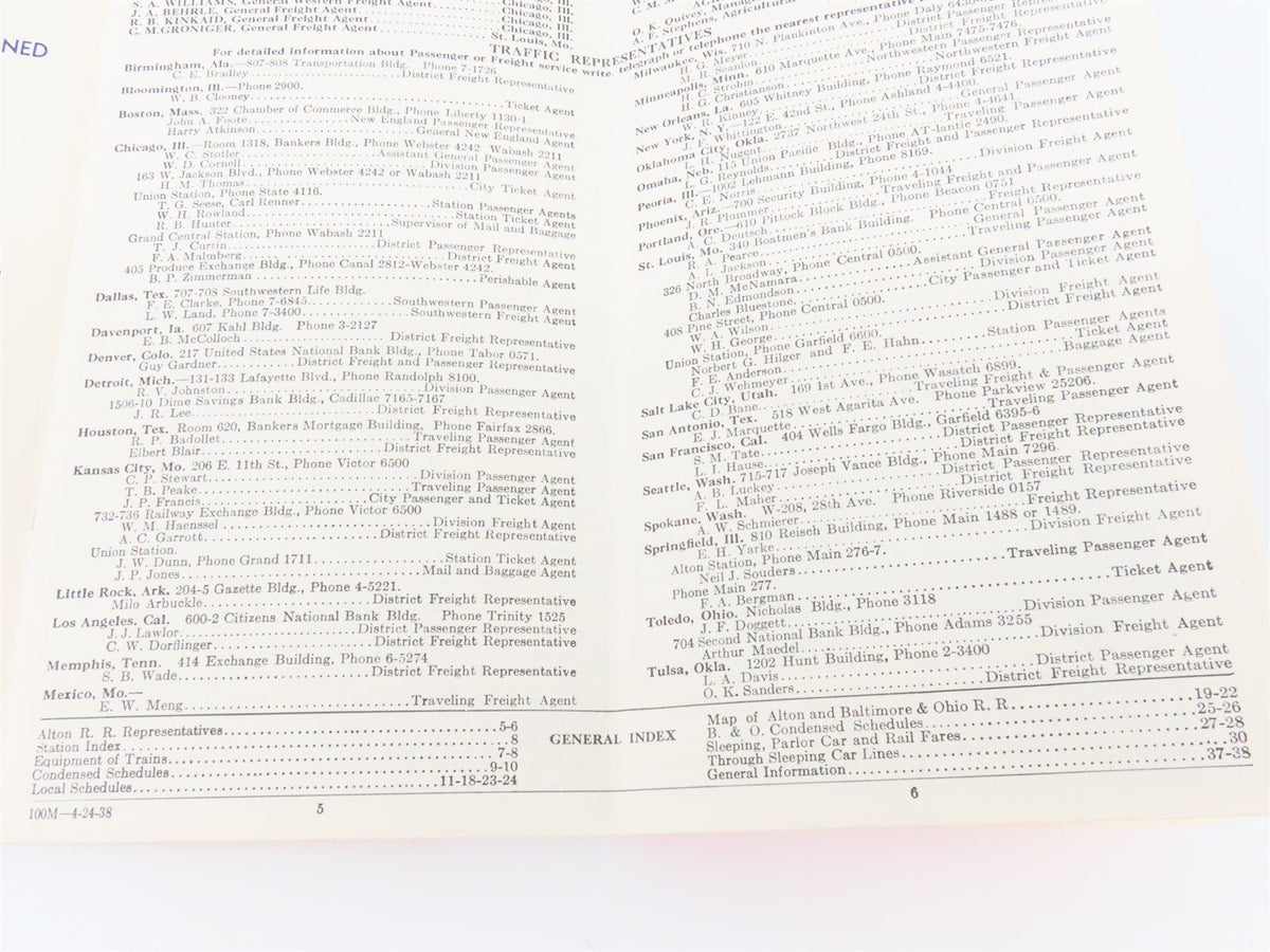 The Alton Railroad Company Time Tables April 24, 1938