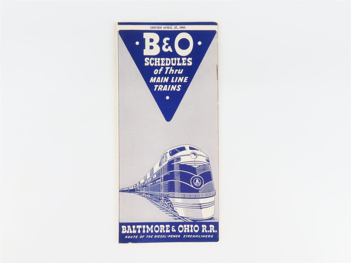 B&amp;O Baltimore &amp; Ohio Railroad Time Tables - April 27, 1941