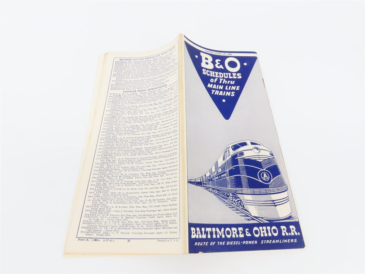 B&amp;O Baltimore &amp; Ohio Railroad Time Tables - April 27, 1941