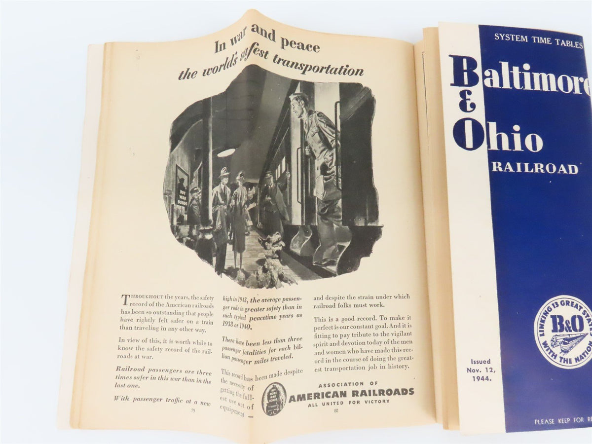 B&amp;O Baltimore &amp; Ohio Railroad System Time Tables - November 12, 1944