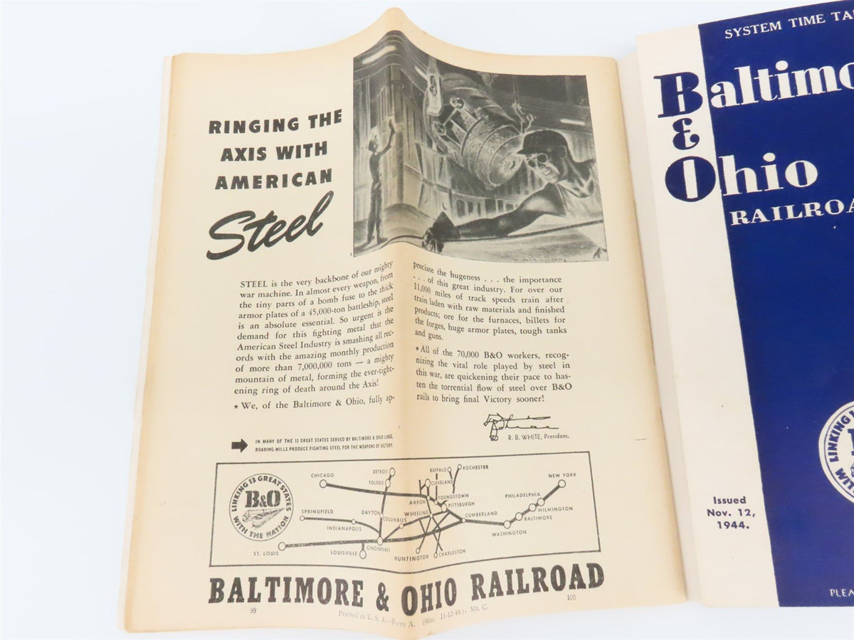 B&amp;O Baltimore &amp; Ohio Railroad System Time Tables - November 12, 1944