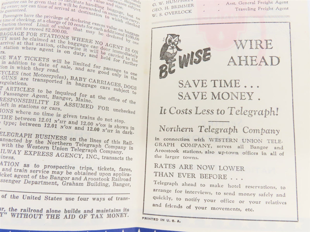 BAR Bangor and Aroostook Time Tables - September 29, 1941 E.S.T.