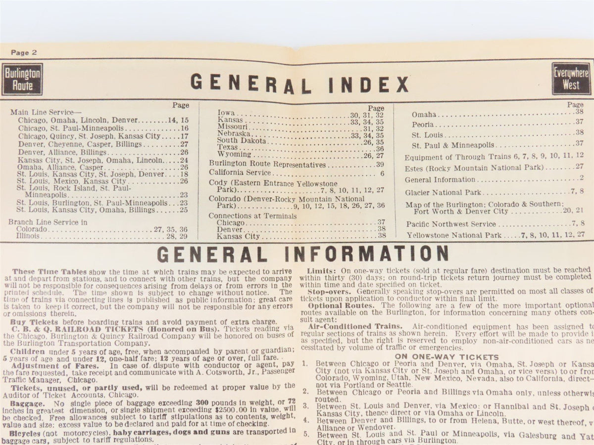 CB&amp;Q Burlington Route Railroad Time Tables - May 1937