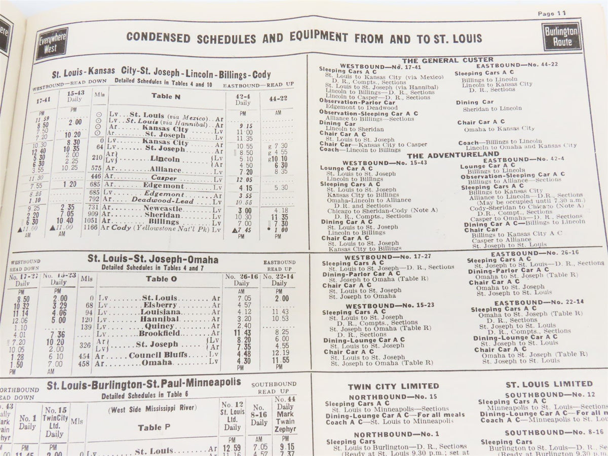 CB&amp;Q Burlington Route Railroad Time Tables - May 1937