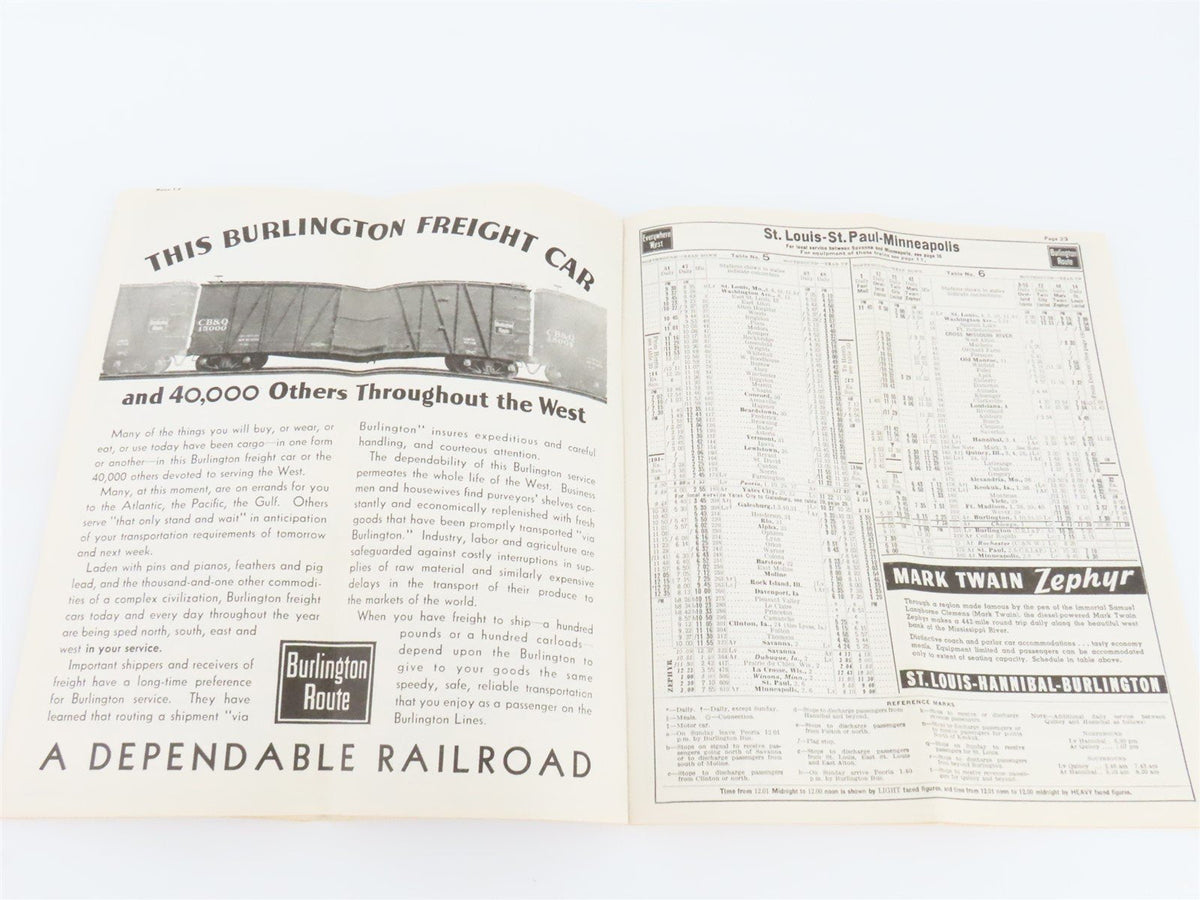 CB&amp;Q Burlington Route Railroad Time Tables - May 1937