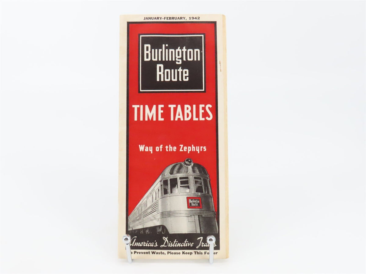 CB&amp;Q Burlington Route Railroad Time Tables - January-February, 1942