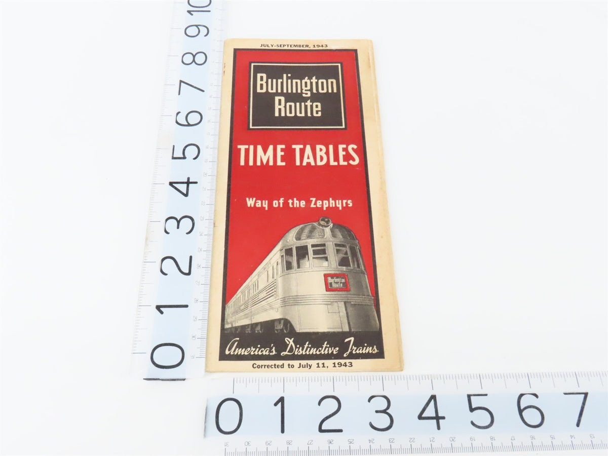 CB&amp;Q Burlington Route Railroad Time Tables - July-September, 1943