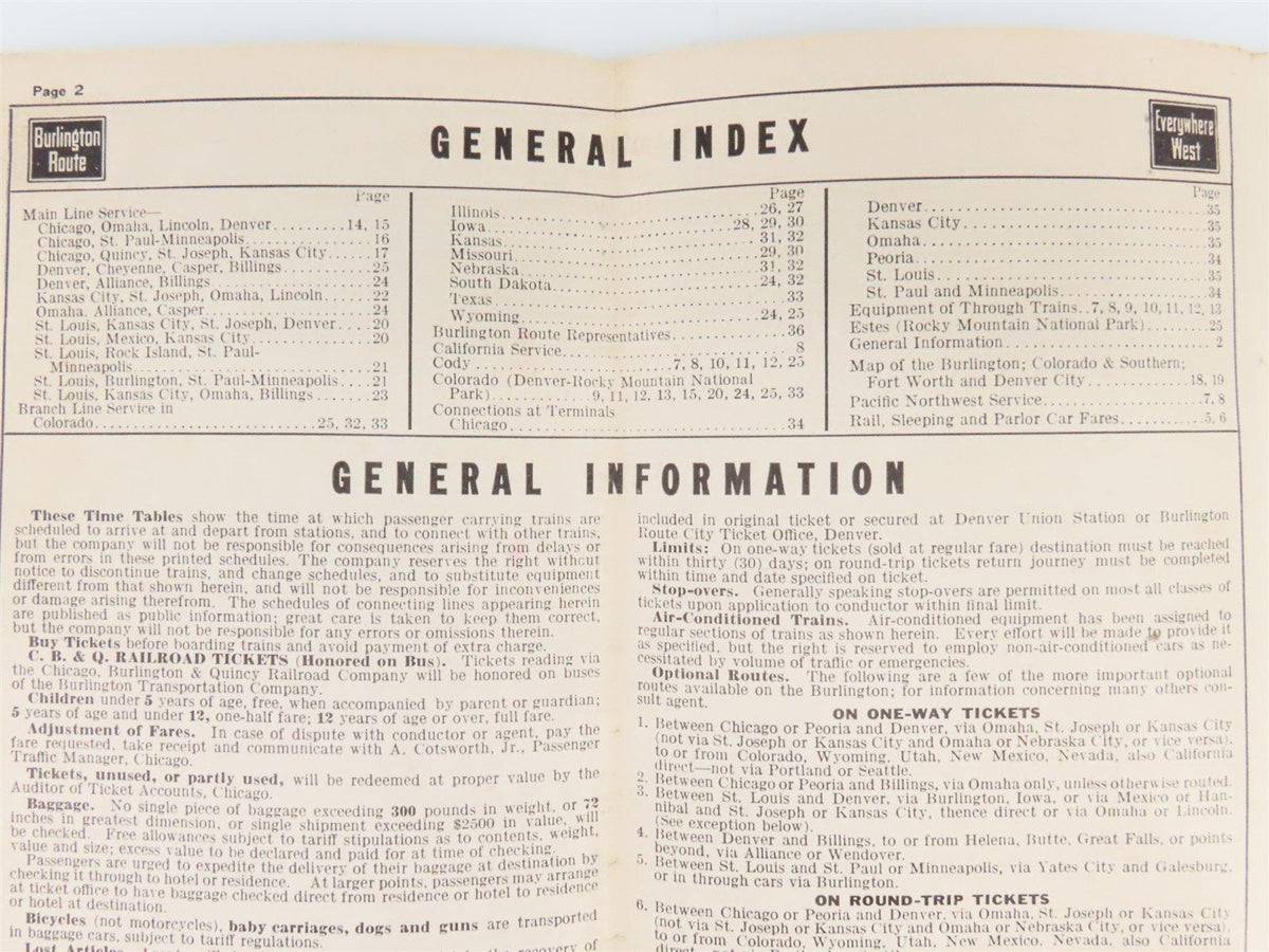 CB&amp;Q Burlington Route Railroad Time Tables - July-September, 1943