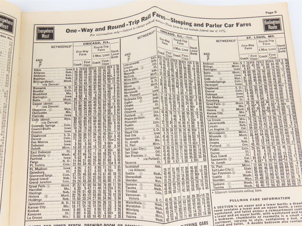 CB&amp;Q Burlington Route Railroad Time Tables - July-September, 1943