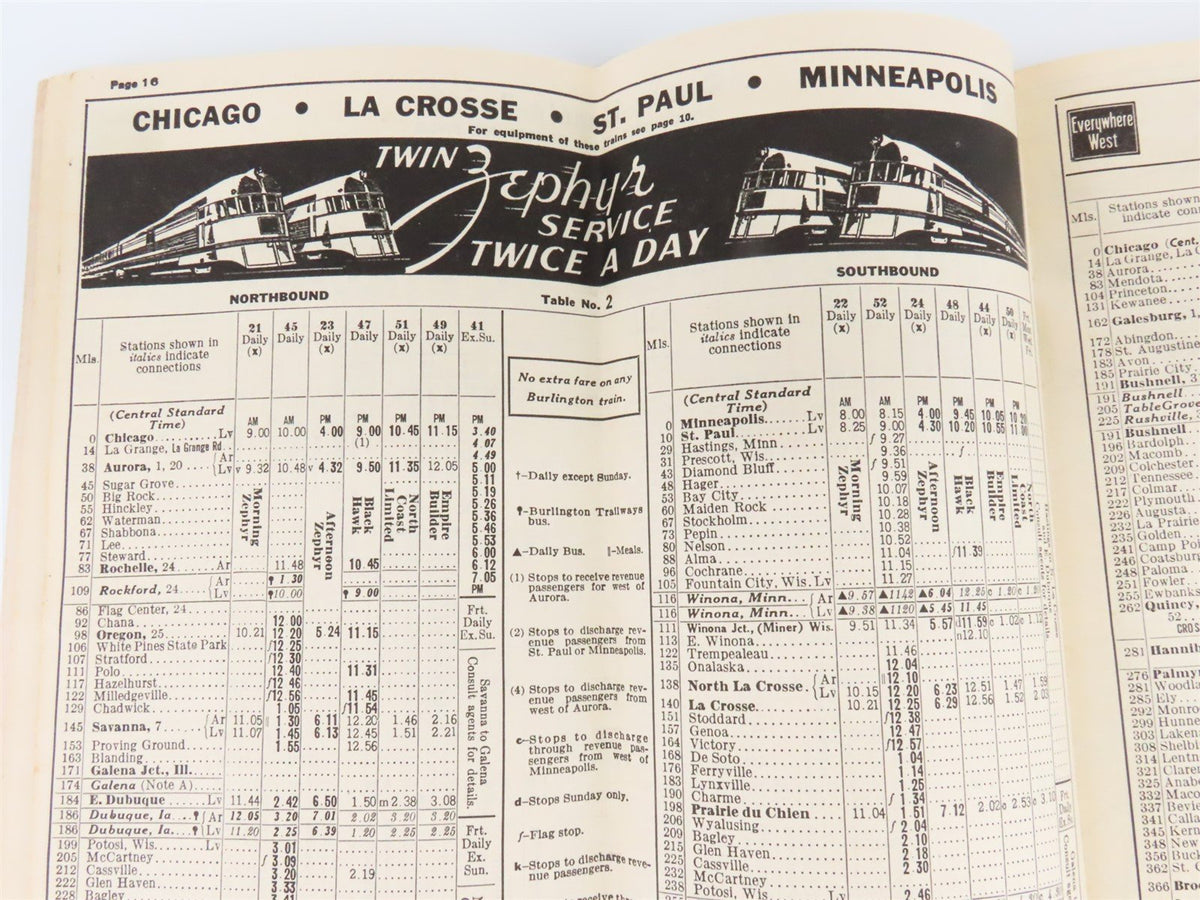 CB&amp;Q Burlington Route Railroad Time Tables - July-September, 1943