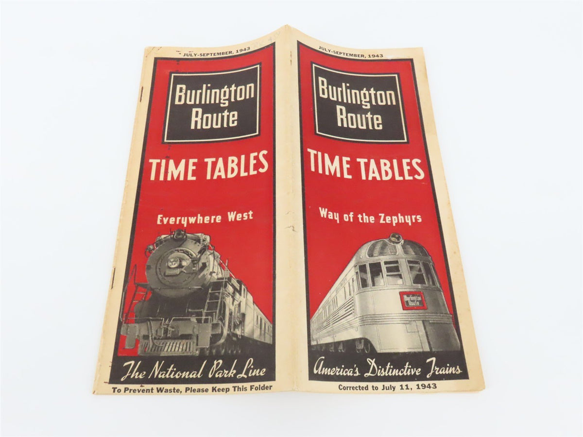 CB&amp;Q Burlington Route Railroad Time Tables - July-September, 1943