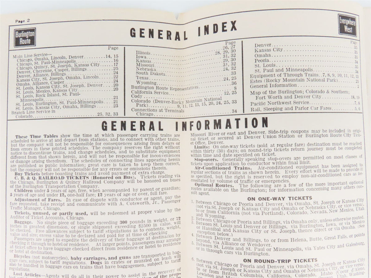 CB&amp;Q Burlington Route Railroad Time Tables - October-December, 1943